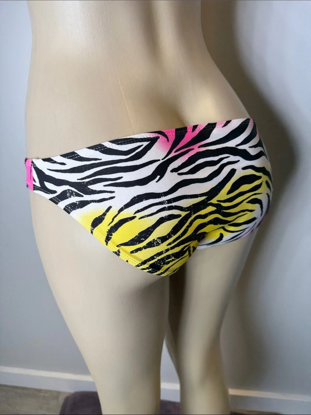 Hot Water Neon Zebra-Print Bikini Bottoms in Pink and Yellow